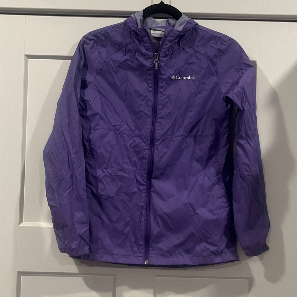 Columbia light weight Purple Rain Coat Jacket Size Large 14/16 Girls Like New
